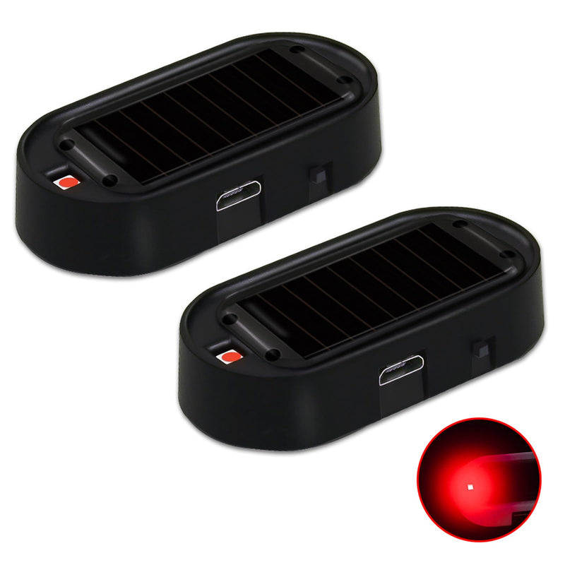 Car Solar Power Simulated Dummy Alarm，Anti-Theft LED Flashing Security Light Fake lamp with USB Charger Port，Car Accessories for Most Cars,2PCS (red) red