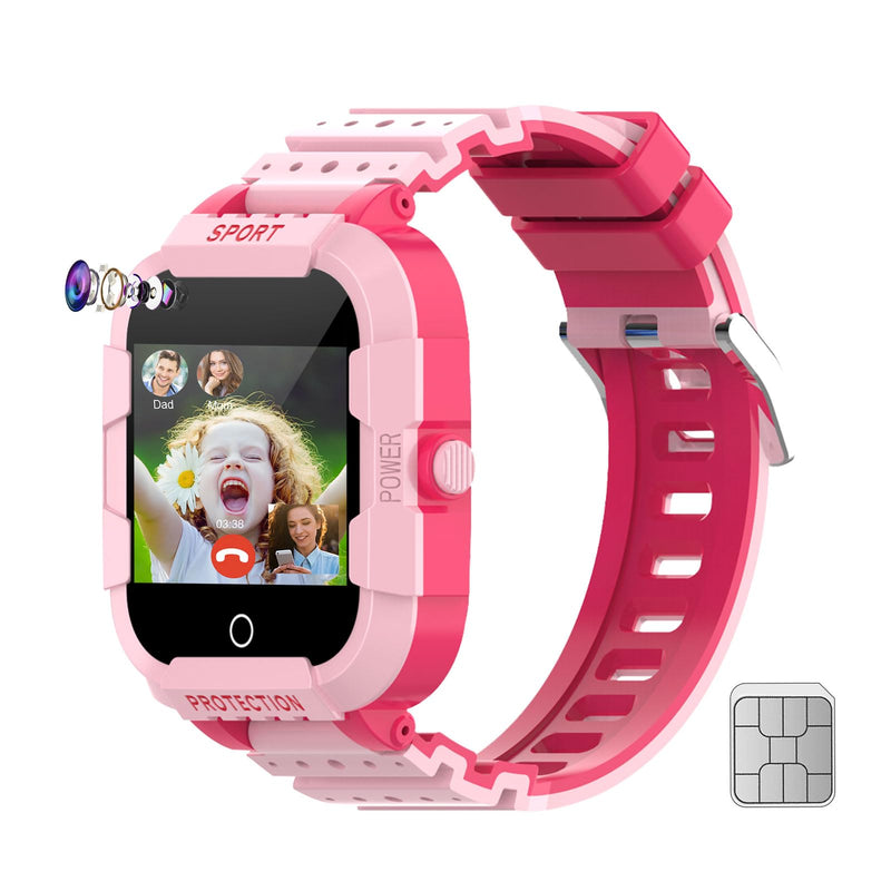 Wonlex 4G GPS Smart Watch for Kids with SIM Card, 1.4" Touch Screen Kids Smartwatch for Boys Girls Gift, Kids Phone Watch with Video Calls/Voice Chat/Camera/Music/Alarm/SOS/Pedometer Pink