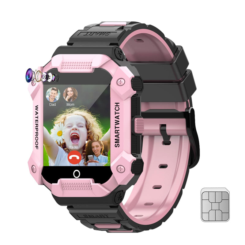 4G GPS Smart Watch for Kids with SIM Card, 1.4" Touch Screen Kids Smartwatch for Boys Girls Gift, Phone Watch with Video Calls/Voice Chat/Camera/Music/Alarm/SOS/Pedometer(T-Pink) Pink