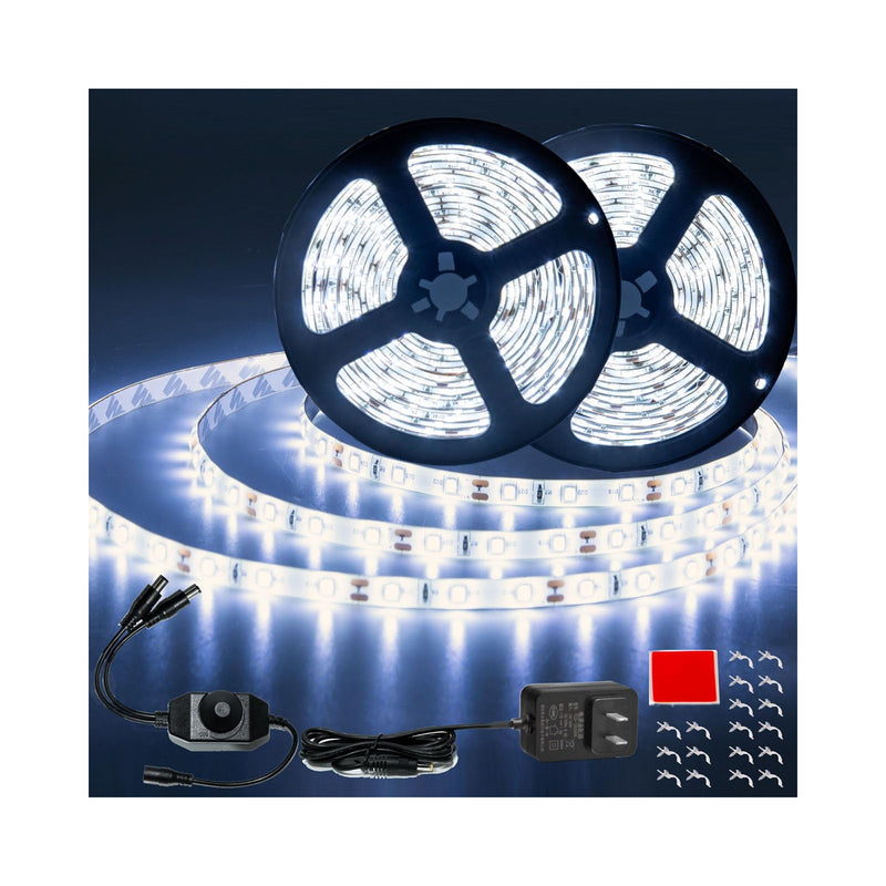[AUSTRALIA] - 50ft White Led Strip Lights, 12V Outdoor Strip Lights Waterproof Flexible Led Light Strip Indoor Plug in Cuttable SMD2835 Dimmable Led Strip Light for Bedroom Cabinet Kitchen TV Hallway Daylight White 50FT With Adapter 