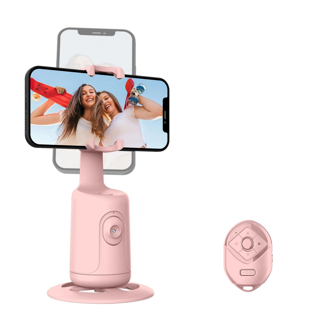 2024 Auto Face Tracking Tripod 360° Rotation，AFARER face Body Tracking Phone Holder, AI Gesture Phone Camera Mount with Remote, face Tracking Camera Following Tripod for tiktok Vlog Streaming -Pink Pink