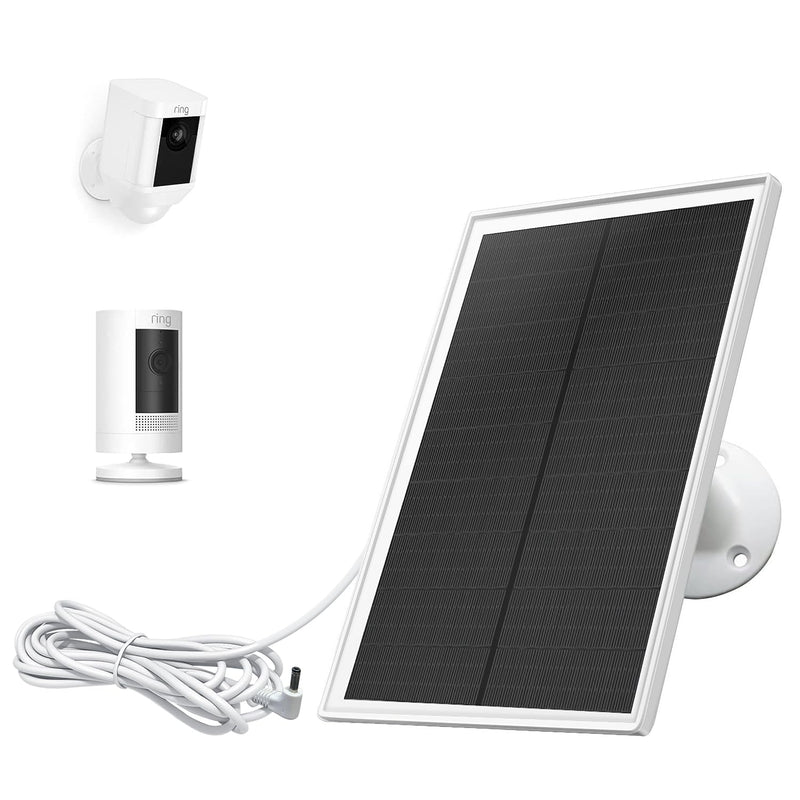 Solar Panel Charger for Ring Camera, Compatible with Ring Stick Up Cam Battery, Ring Spotlight Cam Battery, Not for Spotlight Plus/Pro, Waterproof, 6W Fast Charging, DC3.5mm Plug (White) White