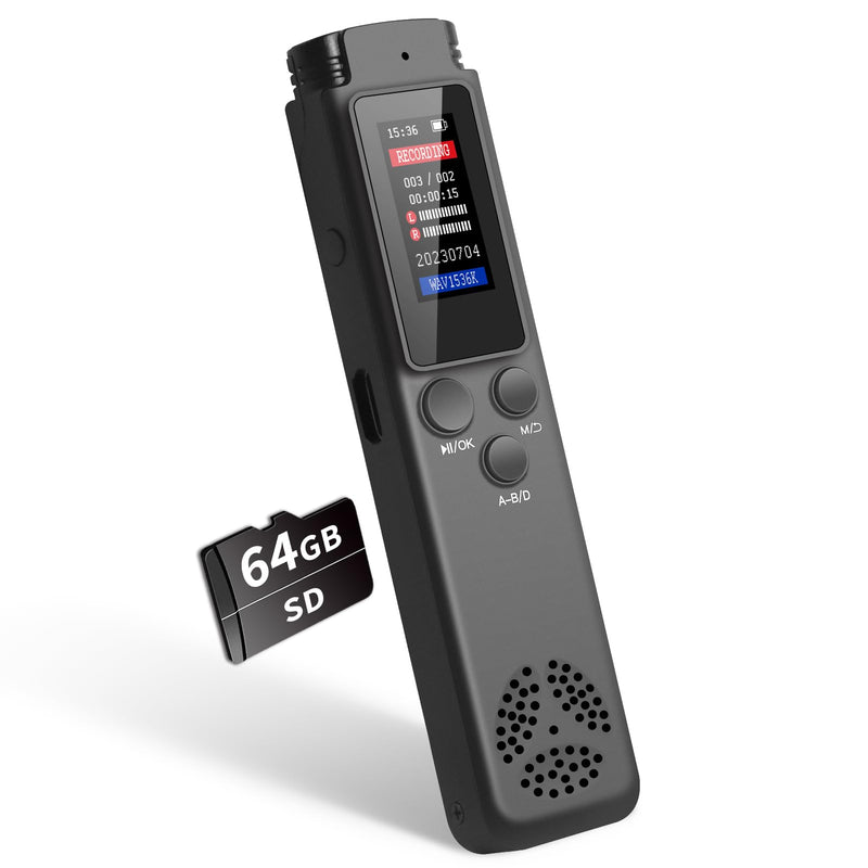 64GB Digital Voice Recorder Voice Activated Recorder for Lectures Meetings, Audio Recorder with Playback, Password, Variable Speed, Tape Recorder USB Charge, MP3