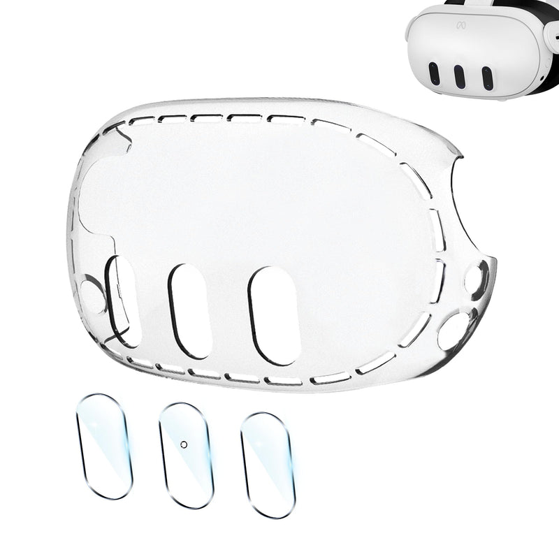 Upgraded Lens Protector Cover for Meta Quest 3, Plastic Hard Protective Shell Cover for Oculus Quest 3, Accessories for Quest 3 - Frosted Clear lens cover + plastic shell