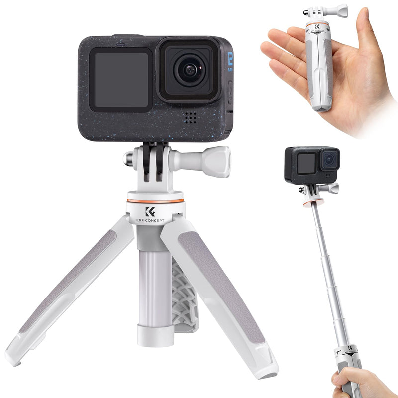 [AUSTRALIA] - K&F Concept Selfie Stick Tripod for GoPro, Extendable Vlog Selife Stick Portable Stand Compatible with GoPro Hero 12/11/10/9/8/7/6/5/GoPro Max/DJI Osmo Action/Insta 360/AKASO Action Camera 32CM Grey 