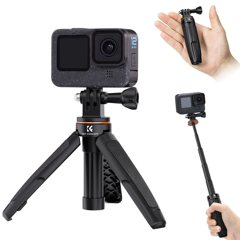 [AUSTRALIA] - K&F Concept Selfie Stick Tripod for GoPro, Extendable Vlog Selife Stick Portable Stand Compatible with GoPro Hero 12/11/10/9/8/7/6/5/Gopro Max DJI Osmo Action Insta 360 AKASO Action Camera 32CM Black 