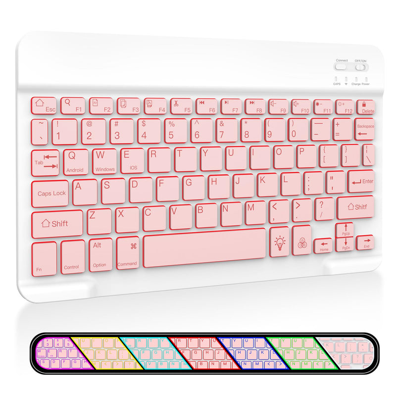 XIWMIX Ultra-Slim Wireless Bluetooth Keyboard-7 Colors Backlit Universal Rechargeable Portable Keyboard for iPad Pro/Air/Mini/iPad 9.7/iPad 10.2/Samsung Tablet & Other iOS Android Windows Devices-Pink light pink backlit