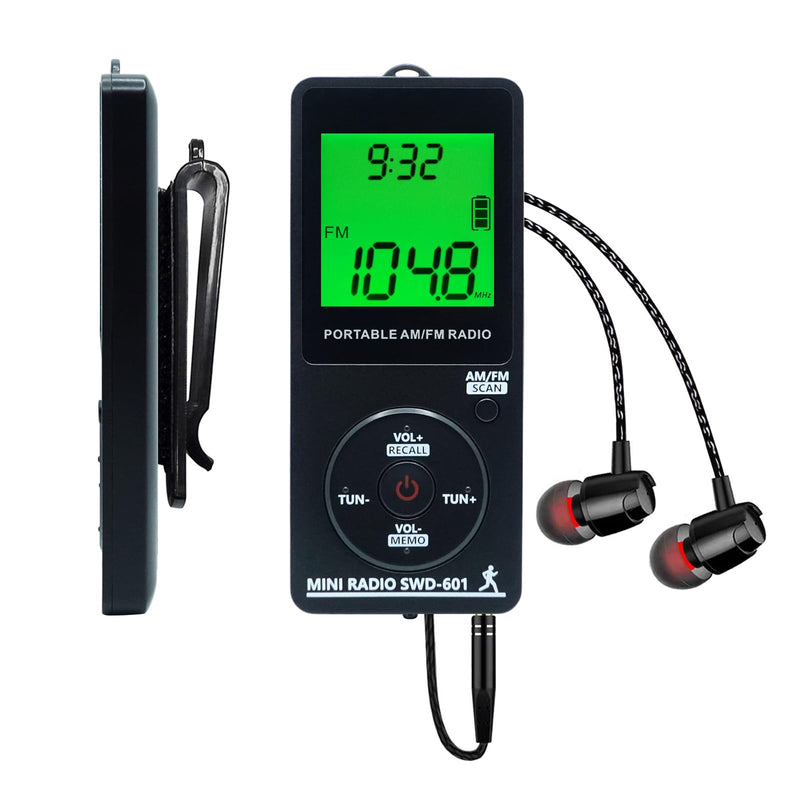 [AUSTRALIA] - AM/FM Personal Portable Mini Radio with Digital Tuning LCD Display and Backlight Time, SWDSTP Rechargeable Pocket Radio with Earphone and Belt Clip for Walking, Jogging 