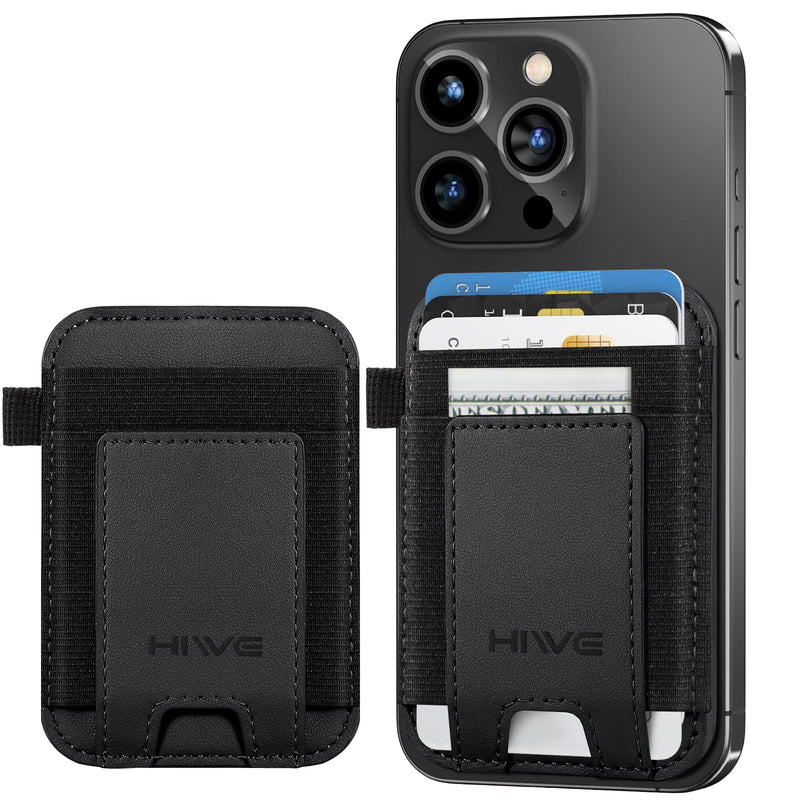 HiWe for Magsafe Wallet, New-Upgrade Magnetic Card Wallet Holder, Leather Magnetic Wallet with Powerful Magnet for iPhone 15/15 Pro/14/13/12 Series, Fits 7 Cards, RFID Blocking, Dark Black