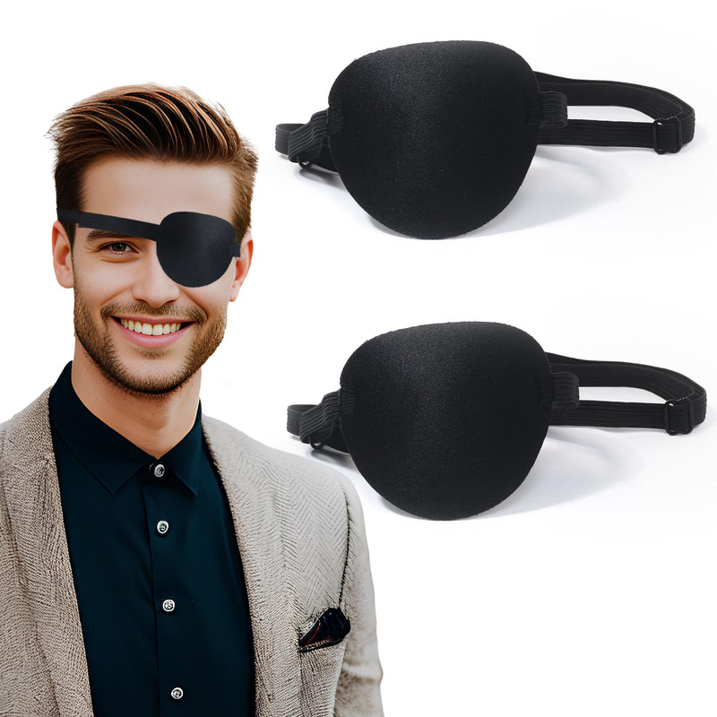 Eye Patch,2Pcs Eye Patches for Adults,Adjustable Lazy Piratel Eye Patch for Left or Right Eyes, Reusable Eye Cover for Cosplay Pirate Costume