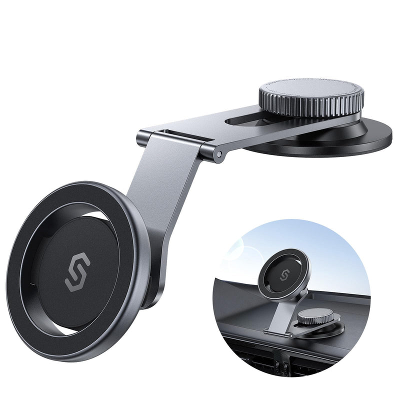 SYNCWIRE Fits MagSafe Car Mount for Universal Dashboard & Tesla Screen, Magnetic Phone Holder for Car, Foldable Aluminum Alloy Arm, Super Stable Car Mount for iPhone 15 Pro Max 14 13 12&All Phones Space Gray