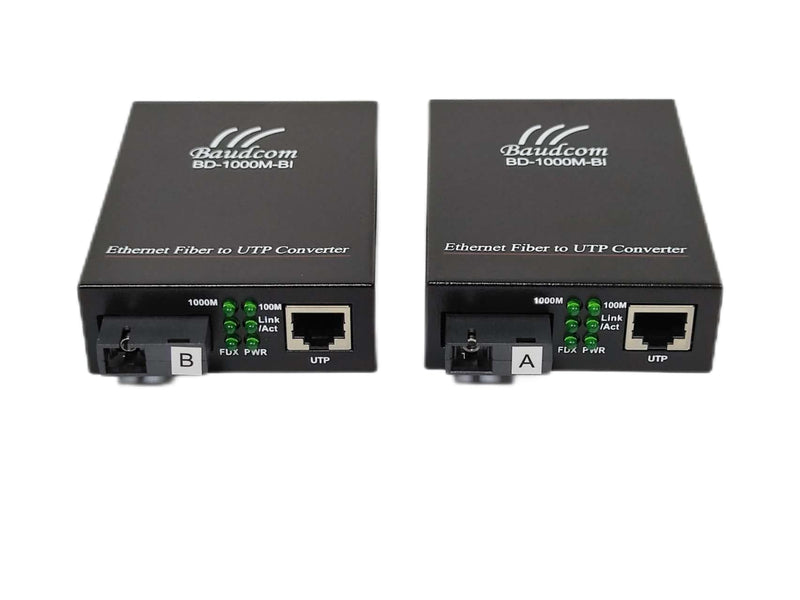 Gigabit Ethernet Fiber Media Converter 10/100/1000M, SC Single Transceiver, 20KM Single Mode, RJ45 to 1000Base-LX, BIDI 20KM