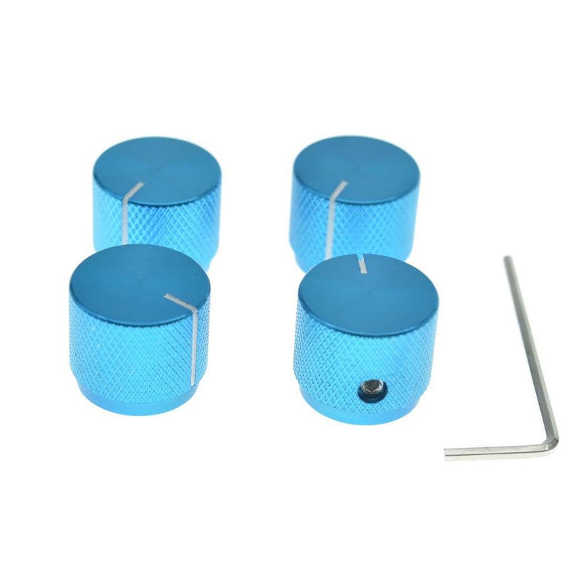 4-Pack 20mm Diam. Set Screw Style Aluminium Potentiometer Knobs 1/4" Universal Pot Control Knobs with Indicator for Guitar/Bass/AMP Amplifier Blue with Indicator Line