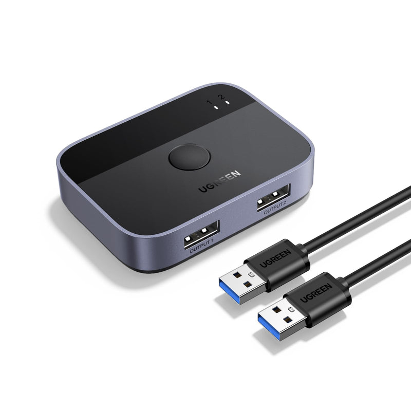 [AUSTRALIA] - UGREEN USB 3.0 Switch 2 in 2 Out, USB Switcher 2 Computers Sharing Keyboard and Mouse Printer Scanner Webcam, Printer Splitter for 2 Computers, 2 Port USB Selector Switch with 2 USB3.0 Cables 