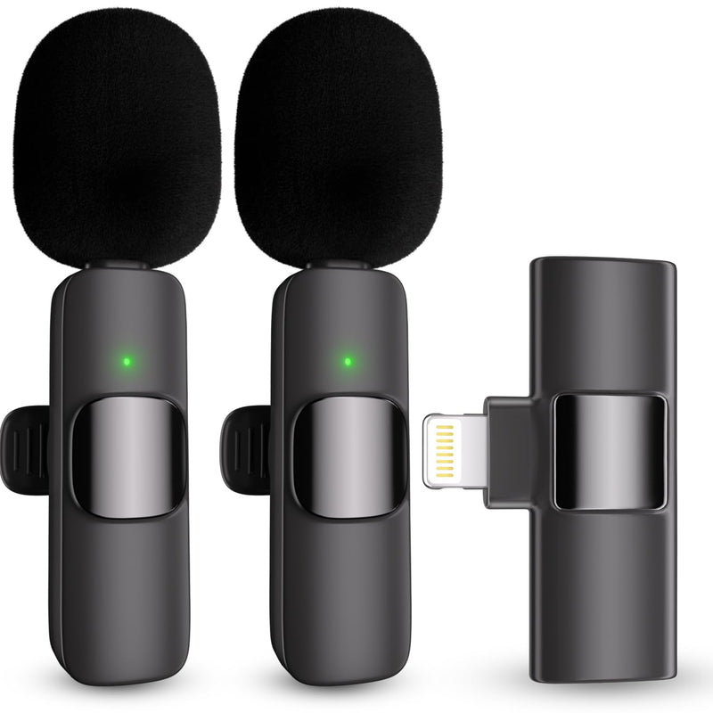 [AUSTRALIA] - Professional Wireless Lavalier Lapel Microphone for iPhone, iPad, Cordless Omnidirectional Condenser Recording Mic for Video Recording, Live Streaming, Interview Podcast Vlog YouTube Tiktok(2 Pack) Black-1 