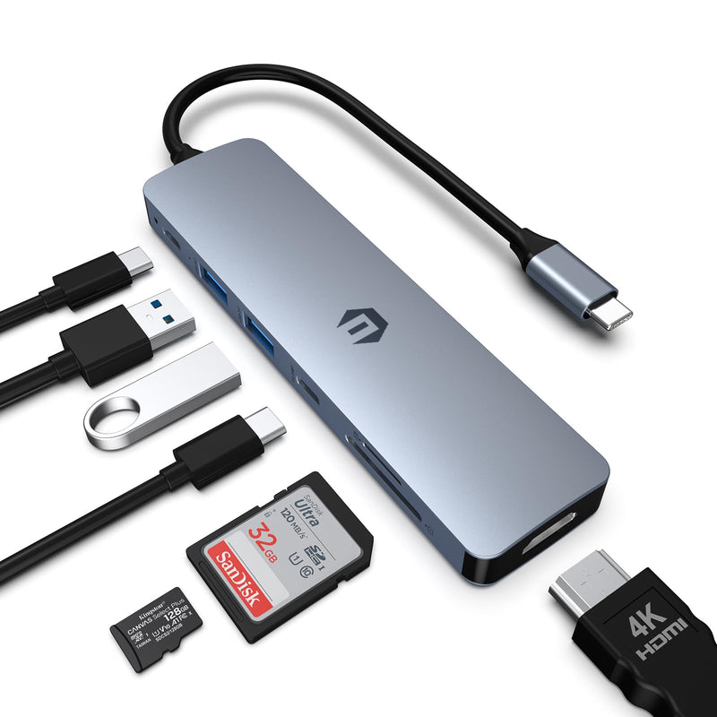 USB C HUB, Tymyp 7 in 1 Hub Adapter, HDMI Output, 100W Power Delivery, USB C 3.0, Dual USB 3.0 Ports, SD and Micro SD Card Reader, Ideal for USB C Laptops Dell XPS/HP/Surface and More