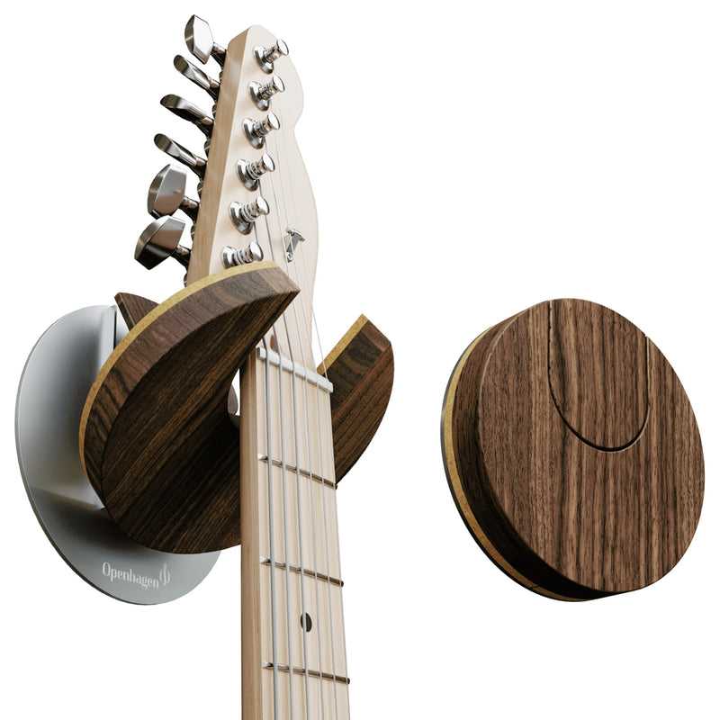 [AUSTRALIA] - World’s Only - Collapsible Electric Guitar Hanger and Wall Mount Bracket Holder for Electric Guitars and Basses - Danish Design - Space Saving - Wooden - Walnut Color - Scratch Proof (Walnut) 