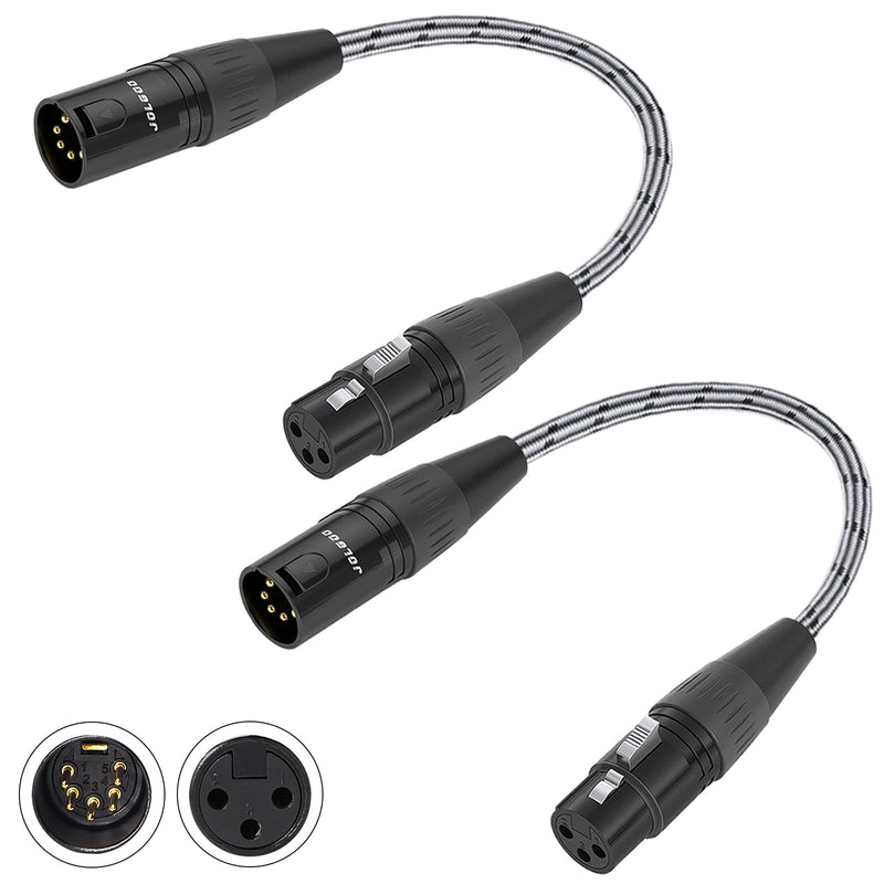 5 Pin to 3 Pin DMX Lighting Cable 12inch 2-Pack, 3 Pin XLR Female to 5 Pin XLR Male Adapter Cable, for Convert Between DMX and XLR Connector