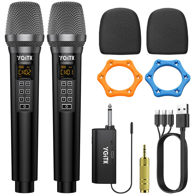 Wireless Microphone, UHF Metal Dual Handheld Cordless Dynamic Mic System with Rechargeable Receiver 2X30 Channels Wireless Microphones System ECHO Adjust 160ft Range for Singing, Wedding