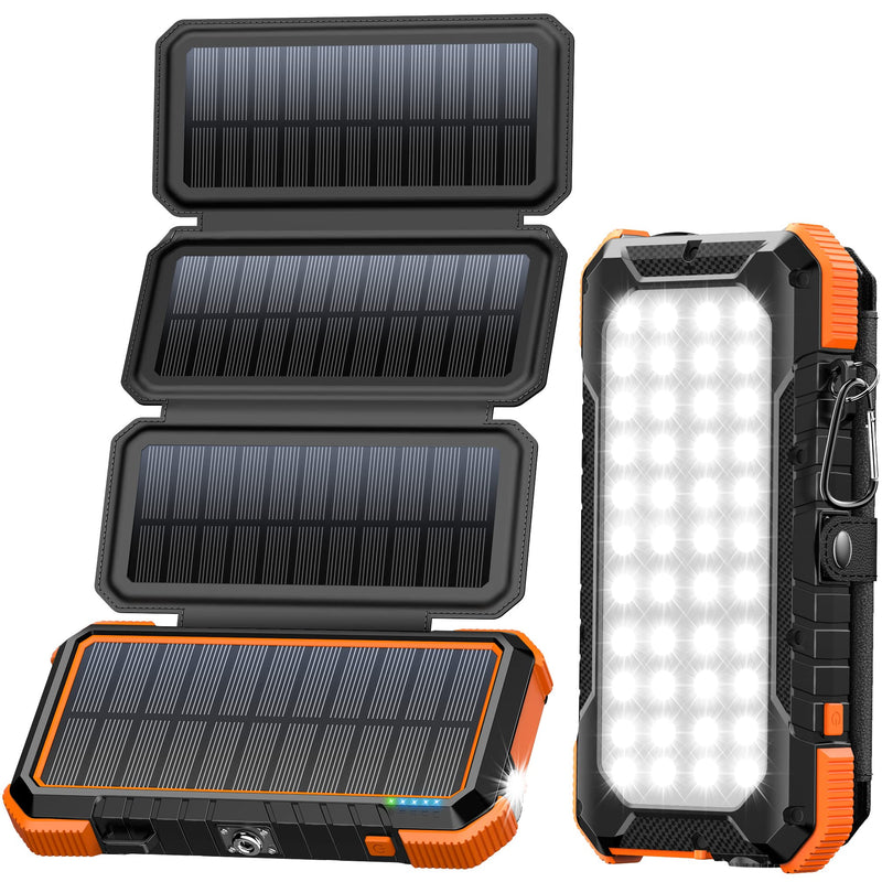 [AUSTRALIA] - BLAVOR 20000mAh Solar Charger Power Bank PD 18W QC3.0 Fast Charging with 4 Foldable Panels (Orange) Plus 3 in 1 Multi Charging Cable 4FT 
