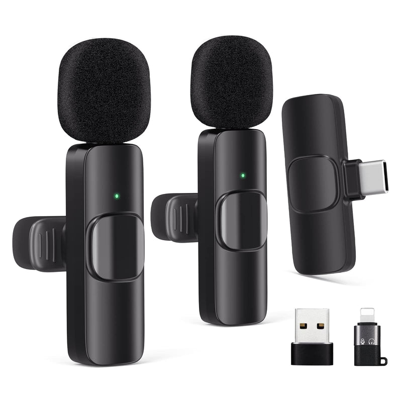 [AUSTRALIA] - Wireless Lavalier Microphone for Android/iPhone/Computer/Laptop, Wireless Mic for iPhone15 with Noise Reduction Chip, Mini Microphone for Recording Podcast YouTube, TikTok(2 Pack) 