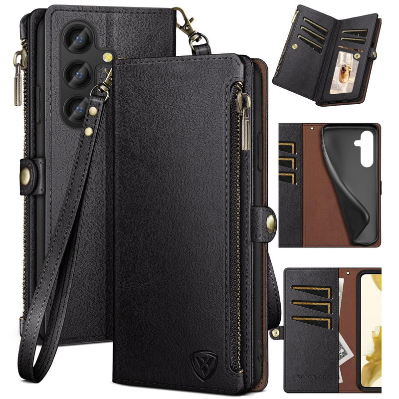XcaseBar for Samsung Galaxy S24 Plus/S24+ Wallet case with Zipper Credit Card Holder RFID Blocking,Flip Folio Book PU Leather Shockproof Protective Cover Women Men Samsung S24Plus Phone case Black