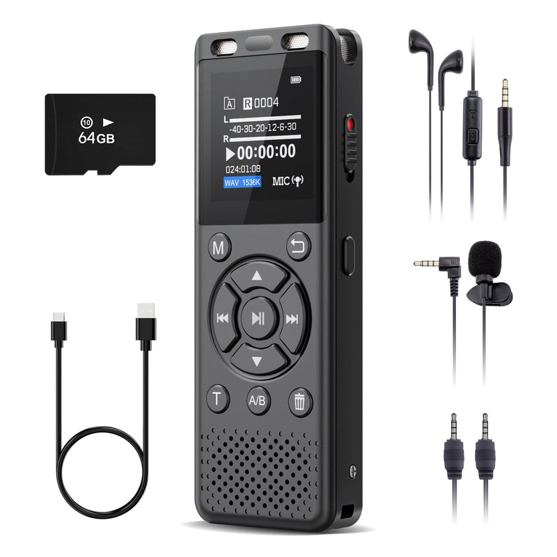 [AUSTRALIA] - 96GB Digital Voice Recorder One Click, HD Recording Easy Control Voice Recorder with Playback, Large Screen 7000 Hours Sound Audio Recorder Recording Tape for Lectures Meeting MP3 Player Black 