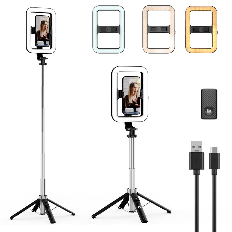 MYBAT PRO LED Selfie Light with Stand,8" LED Selfie Rectangular Light for Makeup/Live Stream,Dimmable LED Light with Tripod,Phone Holder&Wireless Remote Shutter for Photography/YouTube/Video Recording 8" LED Rectangular Light