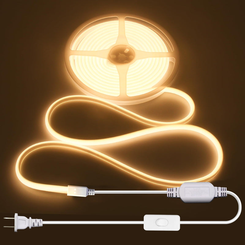 ALITOVE COB LED Strip Light Waterproof IP67 Warm White 3000K 16.4ft AC 110V 120V LED Neon Rope Lights Bright 1440LEDs Flexible LED Strip for Indoor Outdoor Cabinet Shower Bedroom(No Remote Dimmer) 5M (No Remote)