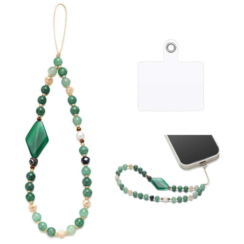 S.J JEWELRY Phone Charm Phone Wrist Strap with Tether Tab Beaded Phone Lanyard Phone Wristlet Handmade Semi-Precious Gemstone Phone Chain Green