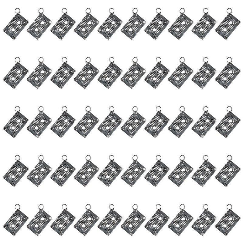 [AUSTRALIA] - 50 Pcs Audio Cassette Tapes Shaped Charms,22x16mm Antique Alloy Charms for Jewelry Making DIY 