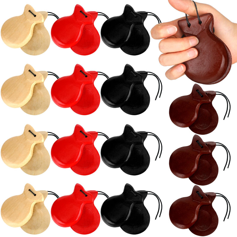 8 Pcs Spanish Castanets Musical Instrument Flamenco Castanets with String Traditional Wood Hand Percussion for Adults Beginners Spain Souvenir Gift, 4 Colors 8