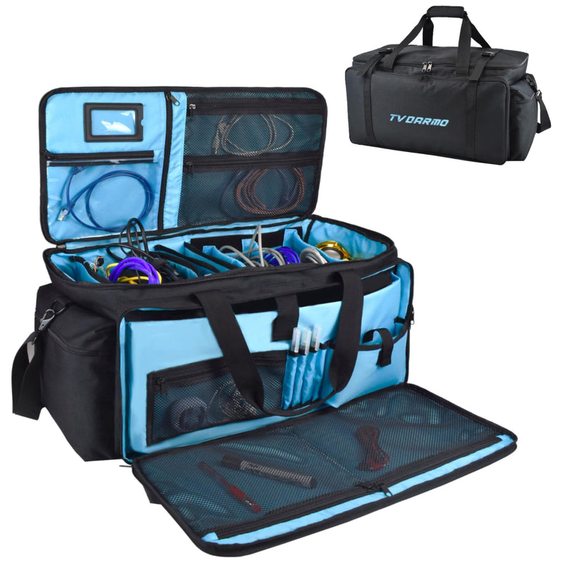 DJ Equipment Cable Bag - Gig Bag with Detachable Padded Bottom and 8 Dividers - Case for Musical Accessories, Cords, Gear, Sound Equipment