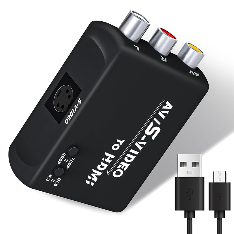 S Video to HDMI Converter,AV to HDMI Converter,Composite to HDMI Converter,CVBS Video Audio Adapter Compatible for PAL/NTSC for TV/PC/PS1/PS2/ STB/XBOX/VHS/VCR/DVD.(Black) Black