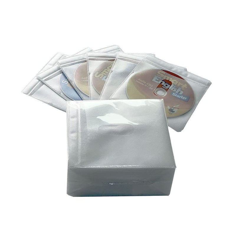 100PCS CD Storage Cases, Standard Two-Sided Clear CD Sleeve case with Drop-Proof Closure white