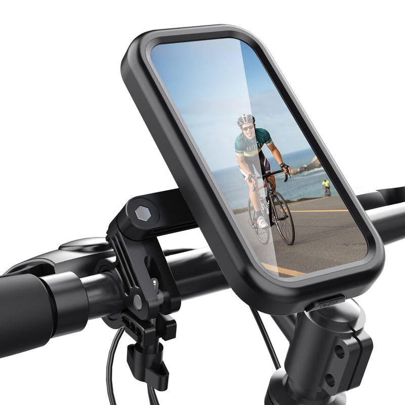 Bike Phone Holder Waterproof, Motorcycle Phone Mount, iPhone Bike Handlebar Mount, Double 360°Rotations, Compatibility with 18-35mm Handlebar and Suitable for 4.7-6.8 inch Smartphones