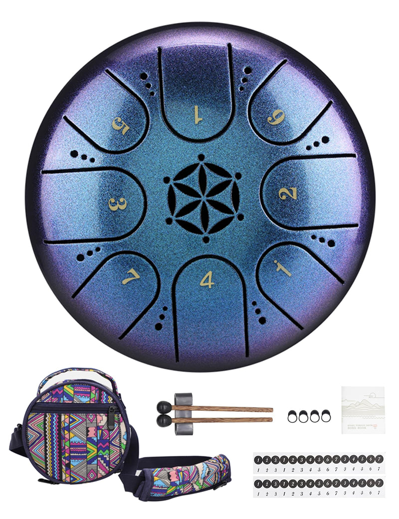 Rayzm Titanium Steel Tongue Drum with a Carry Bag, 5 Inches (13cm) 8 Notes Diatonic Scale Handpan Tank Drum Kit, Portable C-Key Percussion Instrument. Blue