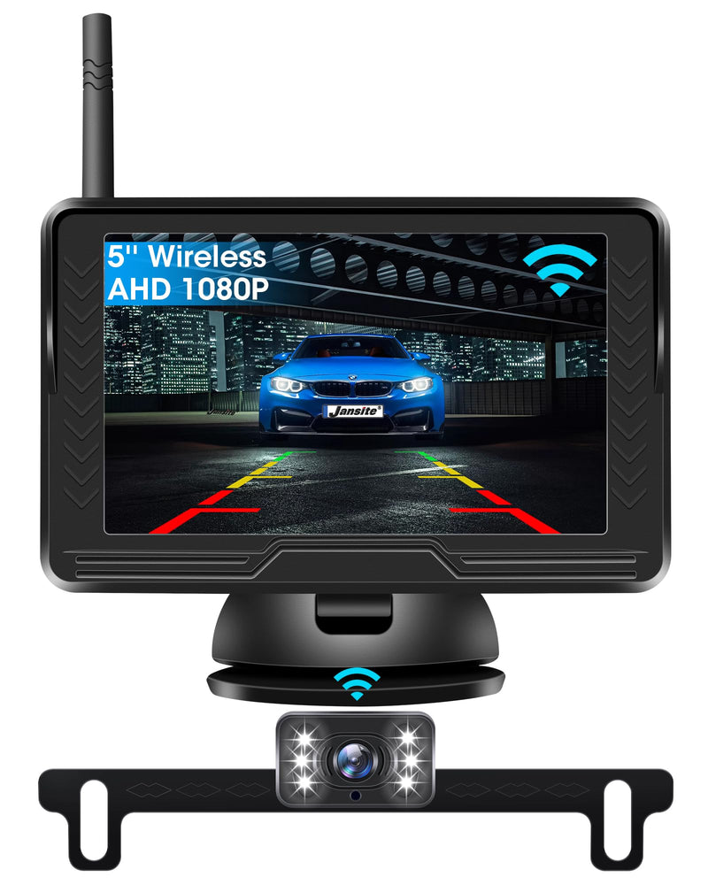 Wireless Backup Camera for Car【6 LED】 5'' AHD 1080P Back up Camera for Cars with Monitor Waterproof License Plate Reverse Camera for Truck Trailer RV Pickup DIY Guide Lines 5 inch
