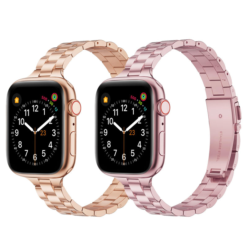 Thin Band Compatible with Apple Watch 41mm 40mm 38mm, 2 Pack Premium Stainless Steel Metal Replacement Adjustable Wristband Strap for iWatch Series 9/8/7/6/5/4/3/2/1 SE Women Men(2 pack)