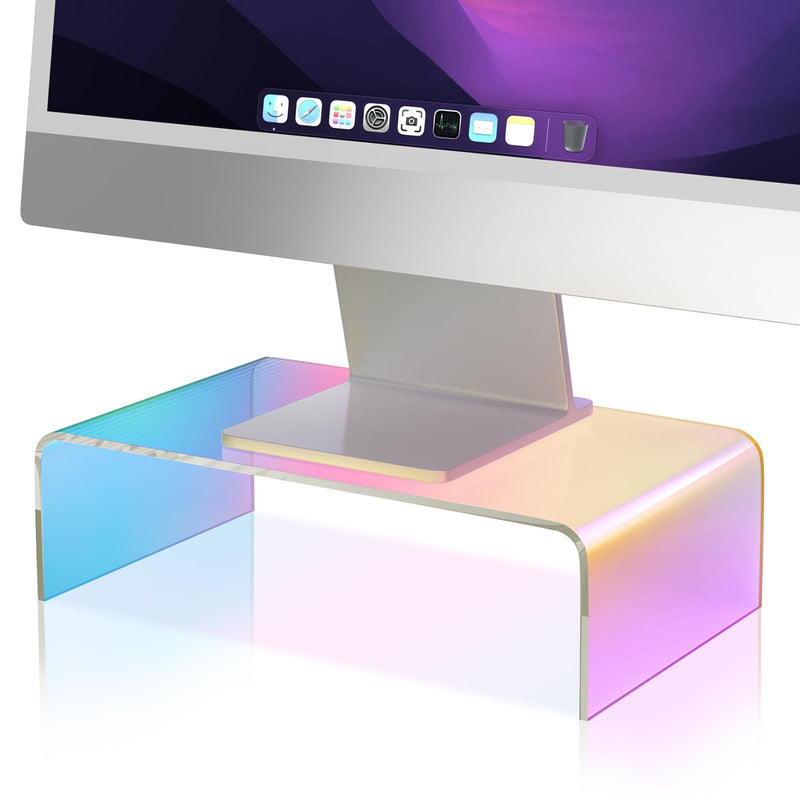 NiHome Iridescent Acrylic Computer Monitor Stand, Acrylic Laptop/PC Riser | Colorful Desktop Stand, Acrylic Monitor Riser, Durable, Ergonomic Design, Space Saving for Home and Office