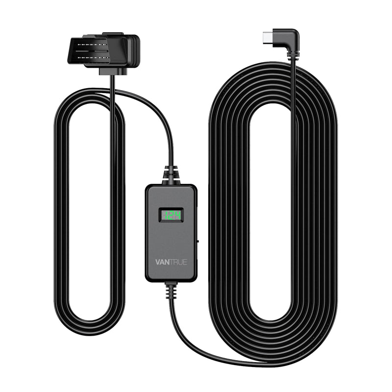 VANTRUE 10ft USB-C USB LED Screen OBD Hardwire Power Cable, 3 Gear Shifting, Low Voltage Protection for Parking Mode, for E1 Pro,N4 Pro S,N5(S),N4(S),S1 Pro(Max),N2X,E360/ACE,E1 Lite, E2 Dash Cam