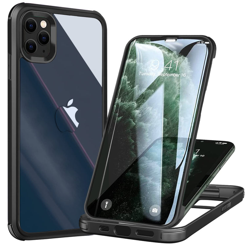 UBUNU Case for iPhone 12 Pro Max [6.7 inch], New Upgraded Dual Layer Full Body Protective Clear Phone Case with Built-in Screen Protector, Black