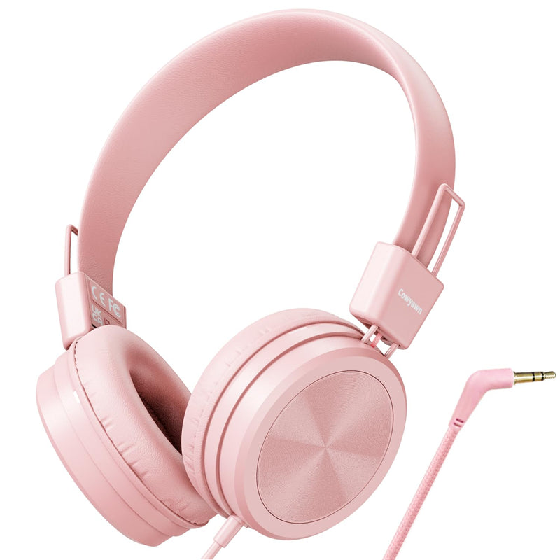 [AUSTRALIA] - Kids Headphones, Toddler Headphones with Safe Volume Limiter 94dB, Wired School Headphones for Kid, 3.5mm Adjustable On-Ear Headphones for Boys/Girls/Children/Teens/iPad/Computer, Light Pink Plug 3.5mm 