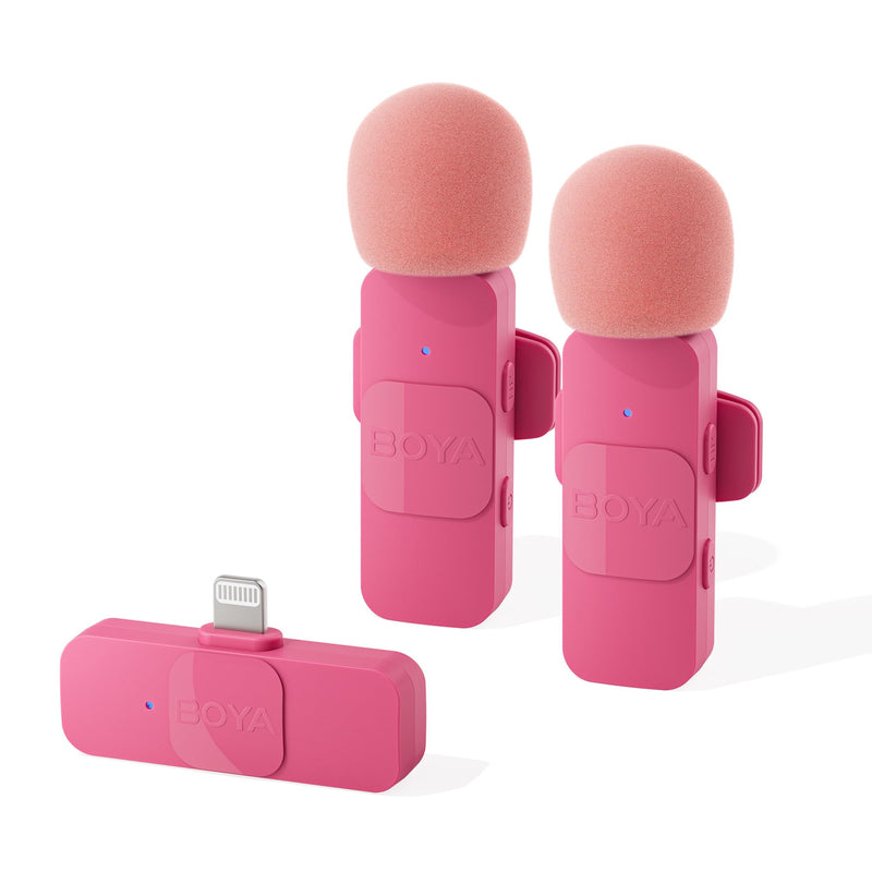 BOYA Wireless Lavalier Microphone for iPhone iPad Phone Omnidirectional External Mini Lapel Lightning Microphone for iPhone Clip-On Mic for Video Recording Podcast YouTube Live Streaming (Pink) Pink