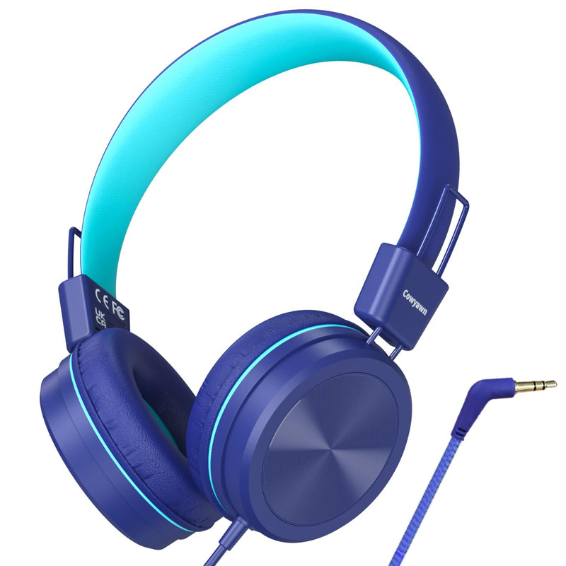 [AUSTRALIA] - Kids Headphones, Toddler Headphones with Safe Volume Limiter 94dB, Wired School Headphones for Kid, 3.5mm Adjustable On-Ear Headphones for Boys/Girls/Children/Teens/iPad/Computer, Dark Blue Plug 3.5mm 
