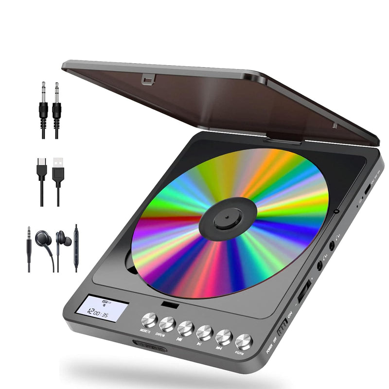 [AUSTRALIA] - Portable CD Player with Bluetooth and FM Transmitter, 2000mAh Rechargeable Bluetooth CD Players with Speakers Dual Headphones Jack Anti-Skip cd Player for Car Home Adults Kids 766-Bluetooth Black 