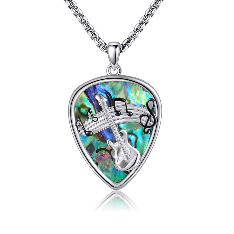 Guitar Pick Necklace 925 Sterling Silver Guitar Plectrum Pendant Necklace Stainless Steel Chain Guitar Pick Musical Guitarist Gifts for Women Men