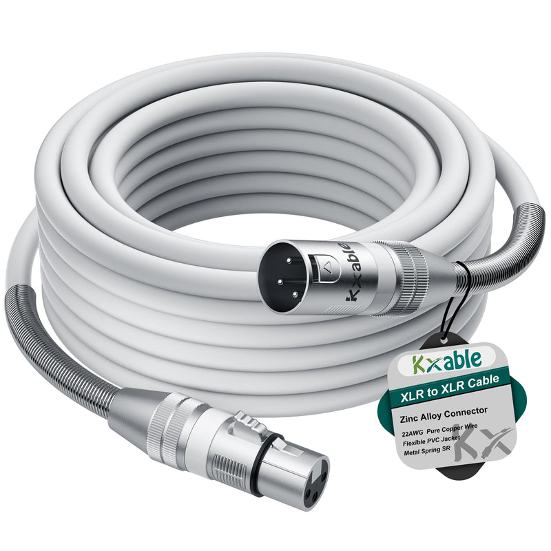 [AUSTRALIA] - Premium 25 Feet XLR Microphone Cable, Heavy Duty 22AWG OFC XLR Male to Female Cord, 3-Pin Shielded Mic Speaker Cable, Zinc Alloy Connectors, Metal Spring SR, White 25FT 