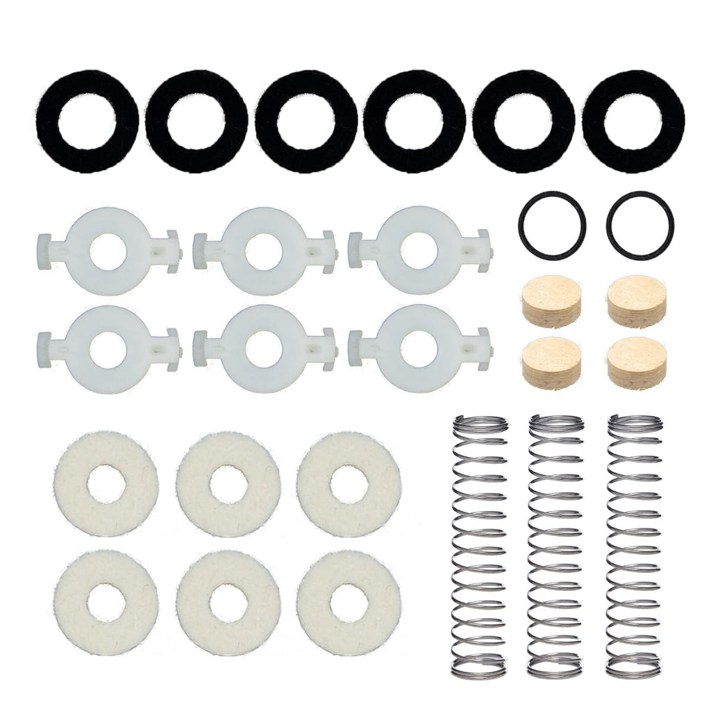 Trumpet Repair Kit, Trumpet Replacement Parts, Includes 6 Valve Guides, 12 Felt Washers, 4 Water Key Corks, 3 Valve Springs, and 2 O Ring Bumper Stoppers