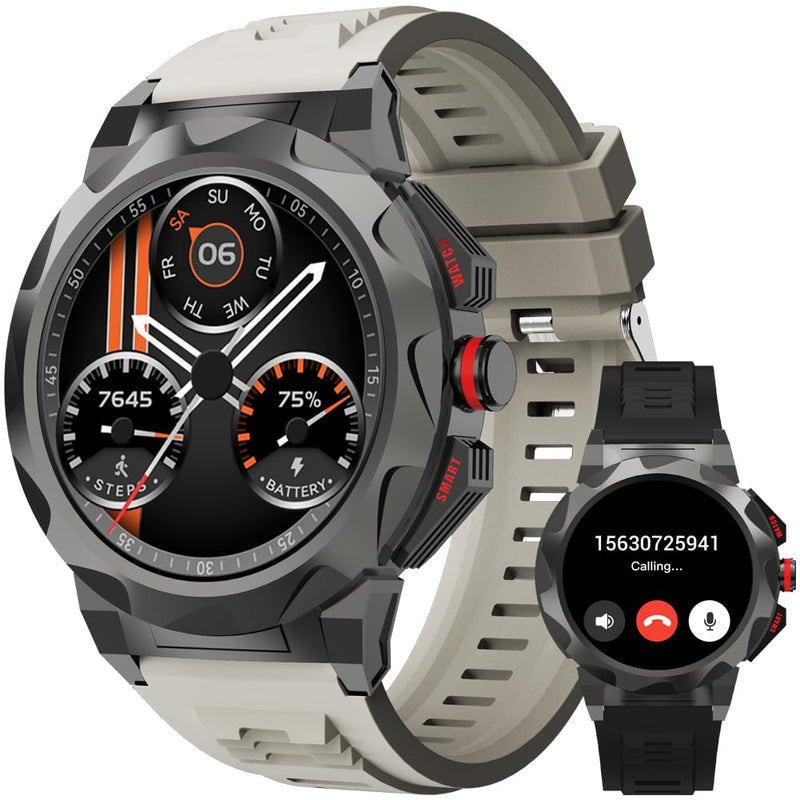 Business Smart Watch for Men,100 Sports Modes,5ATM Waterproof Fitness Smart Watch,1.46''HD Screen,470mAh Large Battery,with Heart Rate/Blood Pressure/Health Monitor Watch Smart D-silicone grey